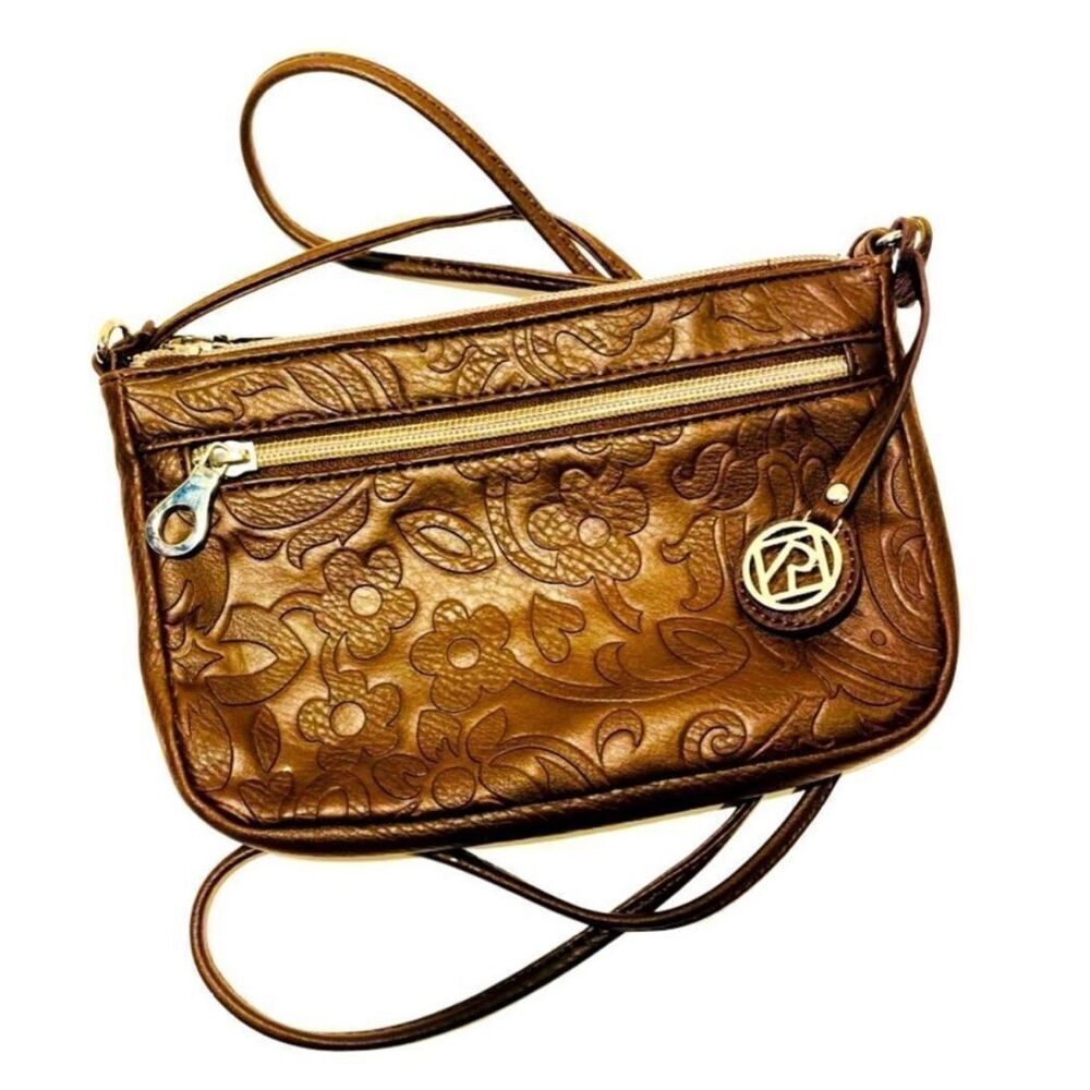 Relic Floral Embossed Brown Crossbody Bag